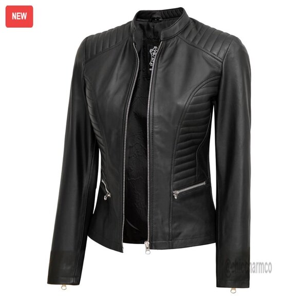 Jackets & Blazers - Lambskin Leather Jacket Cafe Racer Style Distressed Quilted Design Women's